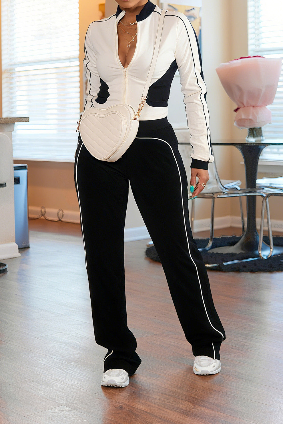 Zip-up Top & Pants Set Lavish Daily