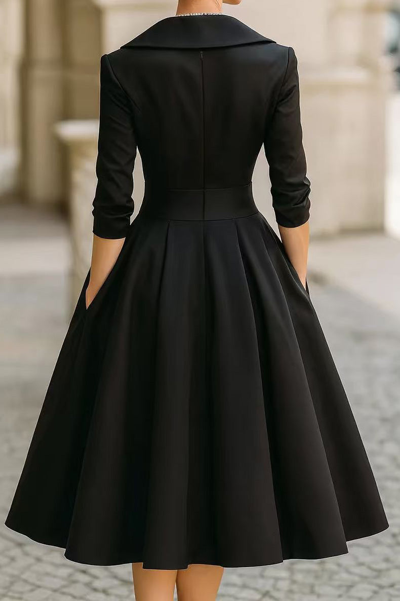 Solid Long Sleeve Waisted Midi Dress Lavish Daily
