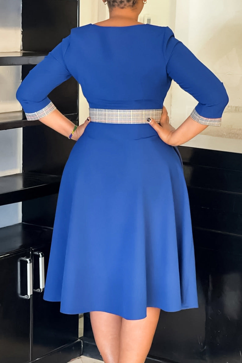 Elegant Round Neck Patchwork Midi Dress Lavish Daily