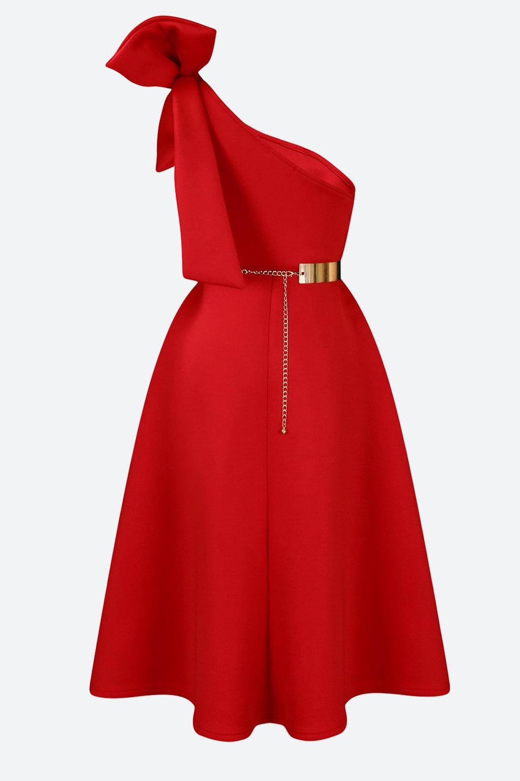Single Shoulder Bow Detail Flare Midi Dress Lavish Daily