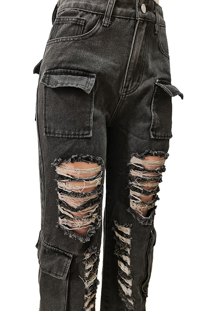 Ripped Cargo Jeans Lavish Daily
