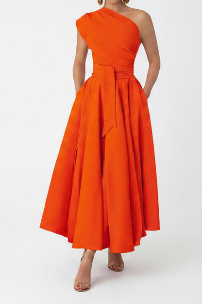 Elegant One-Shoulder A-Line Midi Dress Lavish Daily