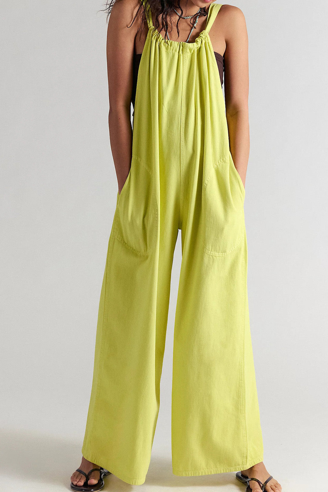 Slouchy Tie-Back Wide Leg Denim Jumpsuit Lavish Daily