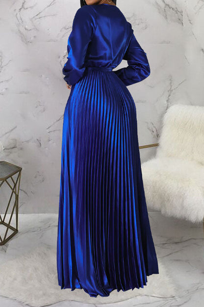 Faux Silk Pleated Tie-Waist Maxi Dress Lavish Daily