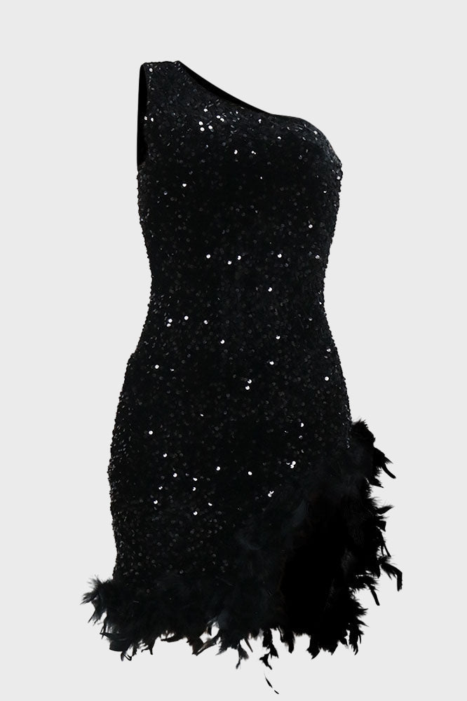 Feather Hemline Sequin Mini Dress Lavish Daily
