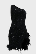 Feather Hemline Sequin Mini Dress Lavish Daily