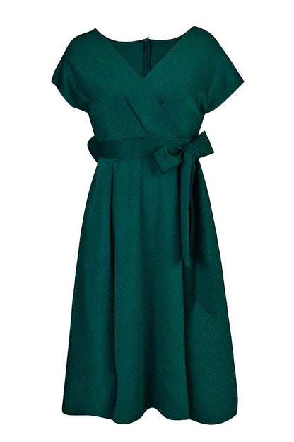 Solid Color Belted Bow Tie Waist Dress Lavish Daily