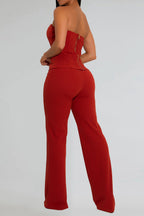 Strapless Gold Button Top & Fitted Pants Set Lavish Daily