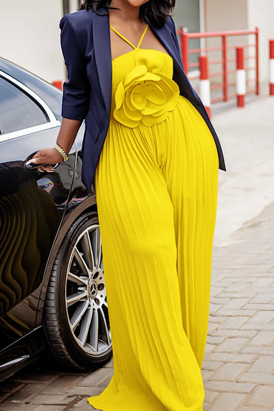 Floral Solid Color Pleated Jumpsuit Lavish Daily