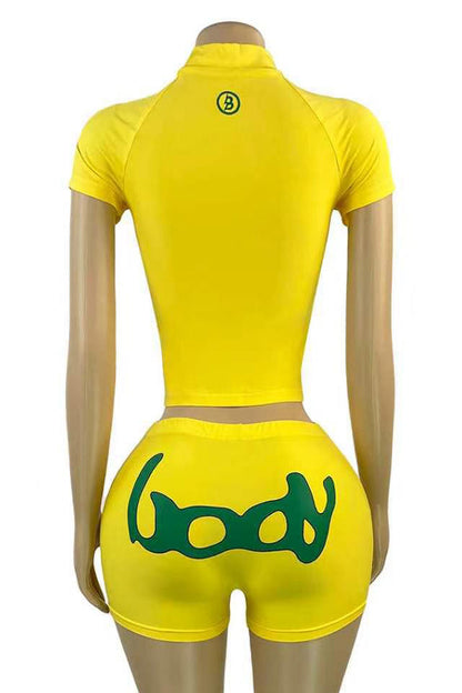 Sporty Graphic Zip-Up & Shorts Set Lavish Daily