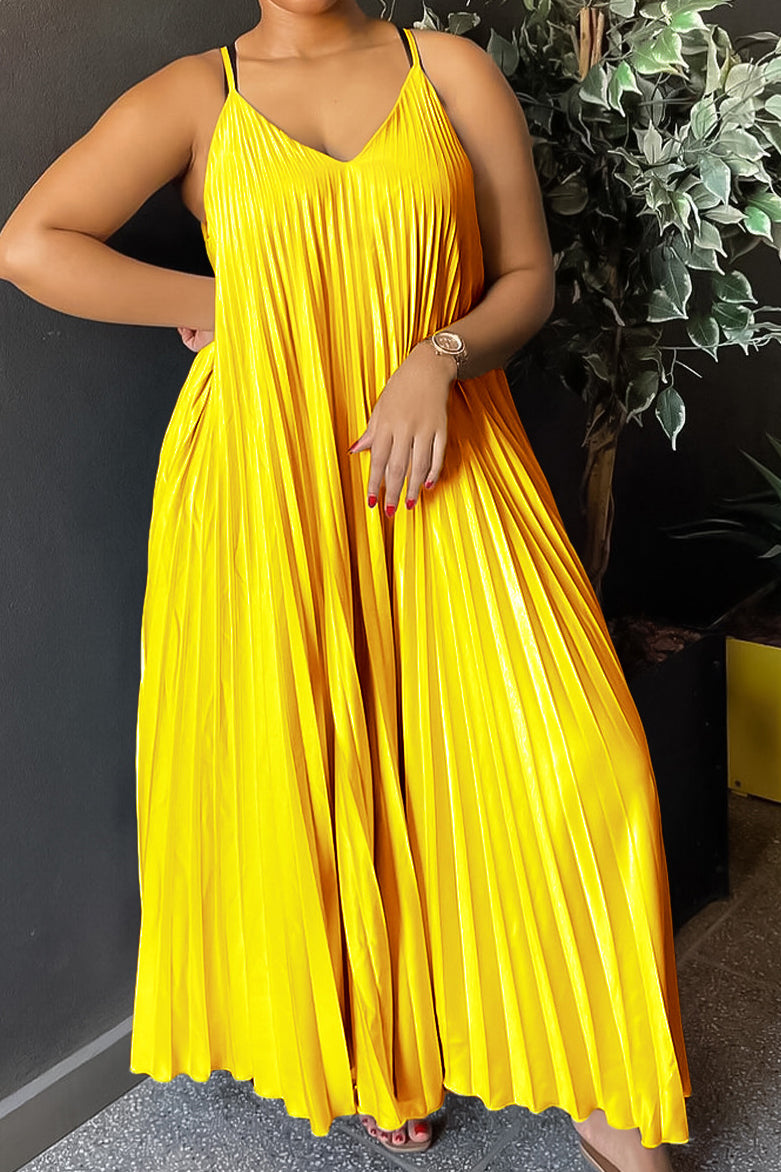 Sling Pleated Maxi Dresses Lavish Daily