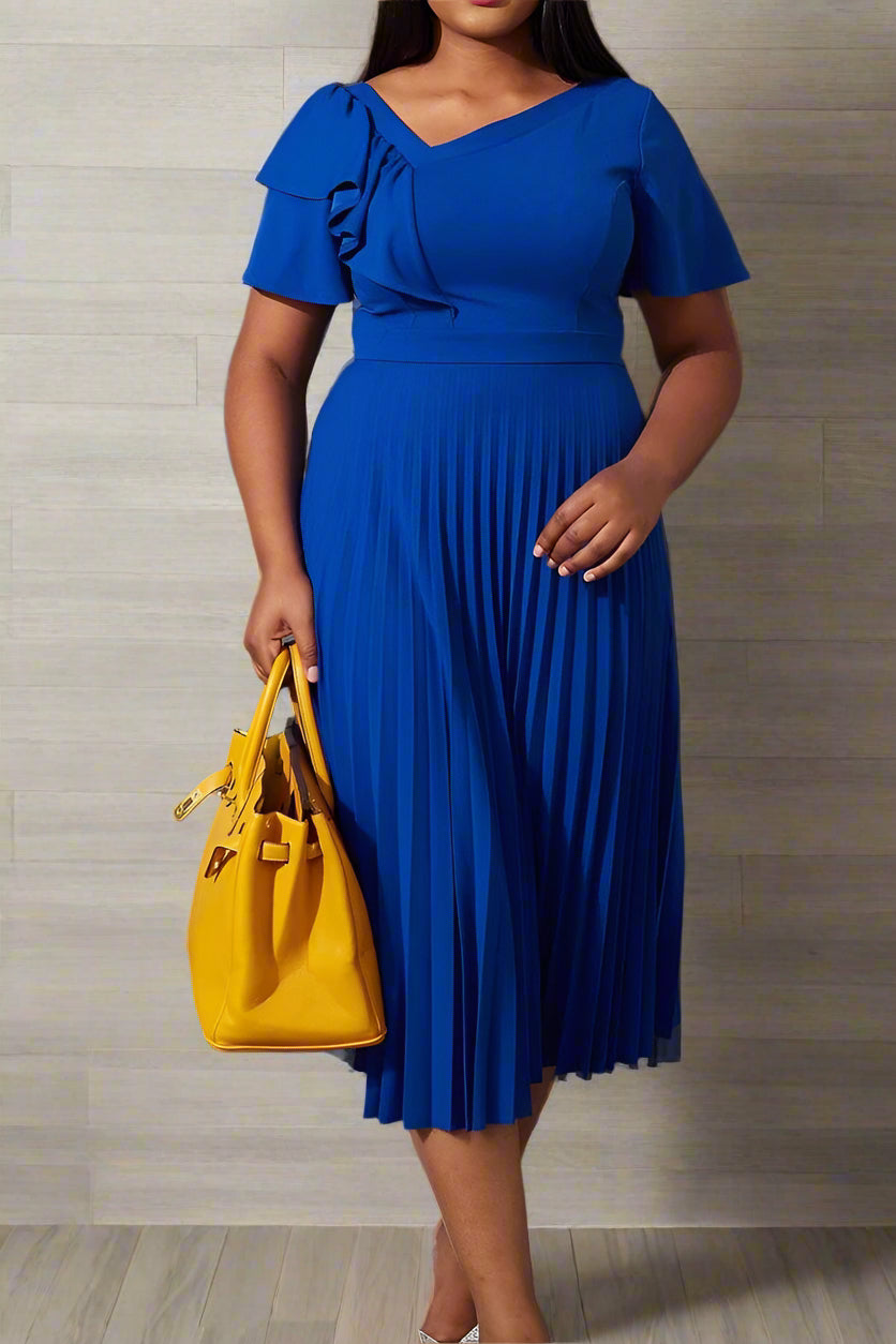 Pleated Flounce Sleeve Slim Fit Dress Lavish Daily