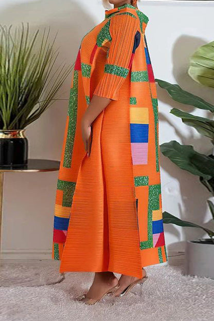 Abstract Print Pleated A Line Midi Dress Lavish Daily