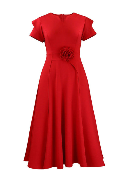 3D Floral Notched Neck A-Line Midi Dress Lavish Daily