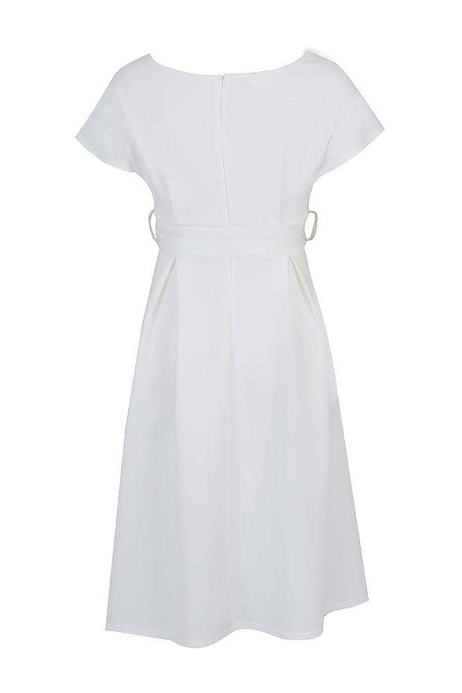 Solid Color Belted Bow Tie Waist Dress Lavish Daily