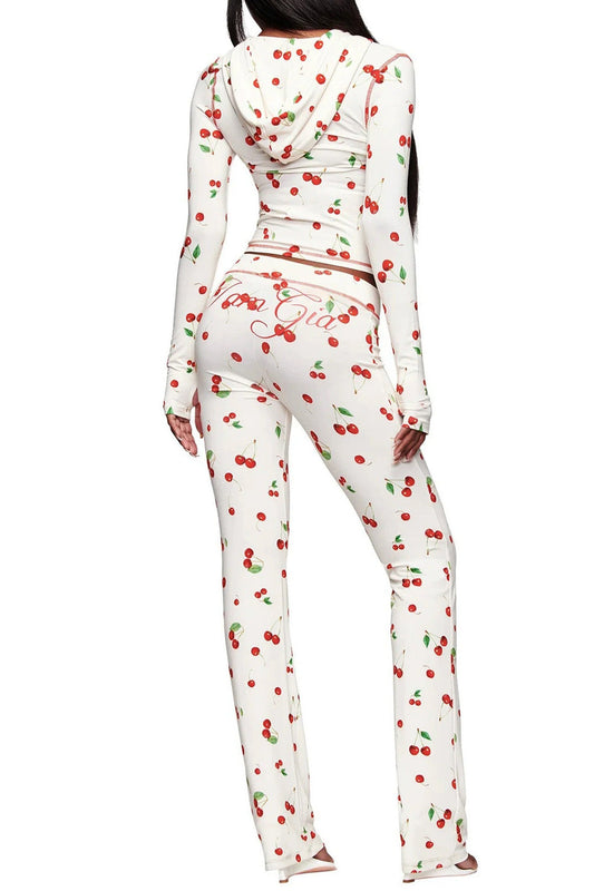 All-Over Print Zip-Up Hoodie & Flare Pant Set Lavish Daily