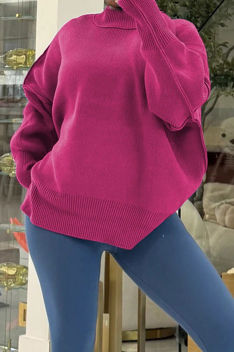 Casual Solid Color Loose Knit Sweater LavishDaily