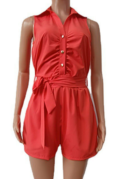 Sleeveless Tie Waist Casual Romper Lavish Daily