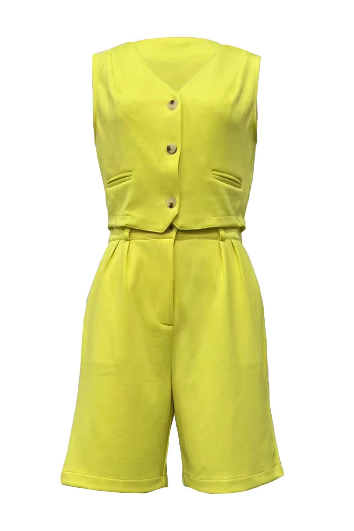 V-Neck Button Vest Top and Shorts 2-Piece Set Lavish Daily