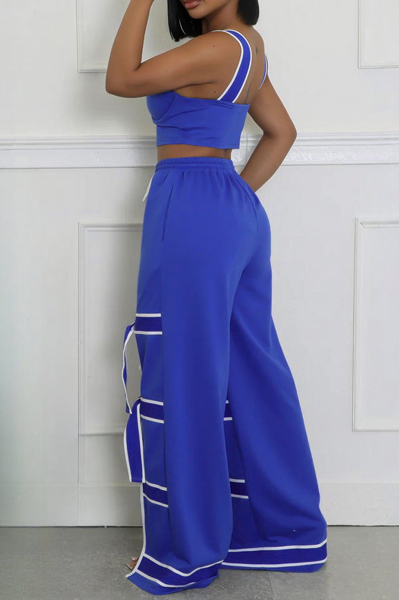 Stretch Sling Crop Vest Slit Wide Leg Pants Set Lavish Daily