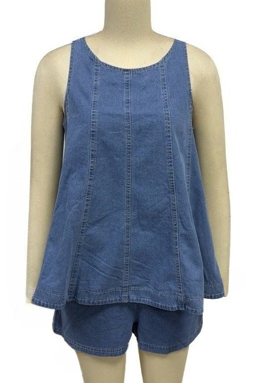 2-Piece Denim Babydoll Shorts Set LavishDaily