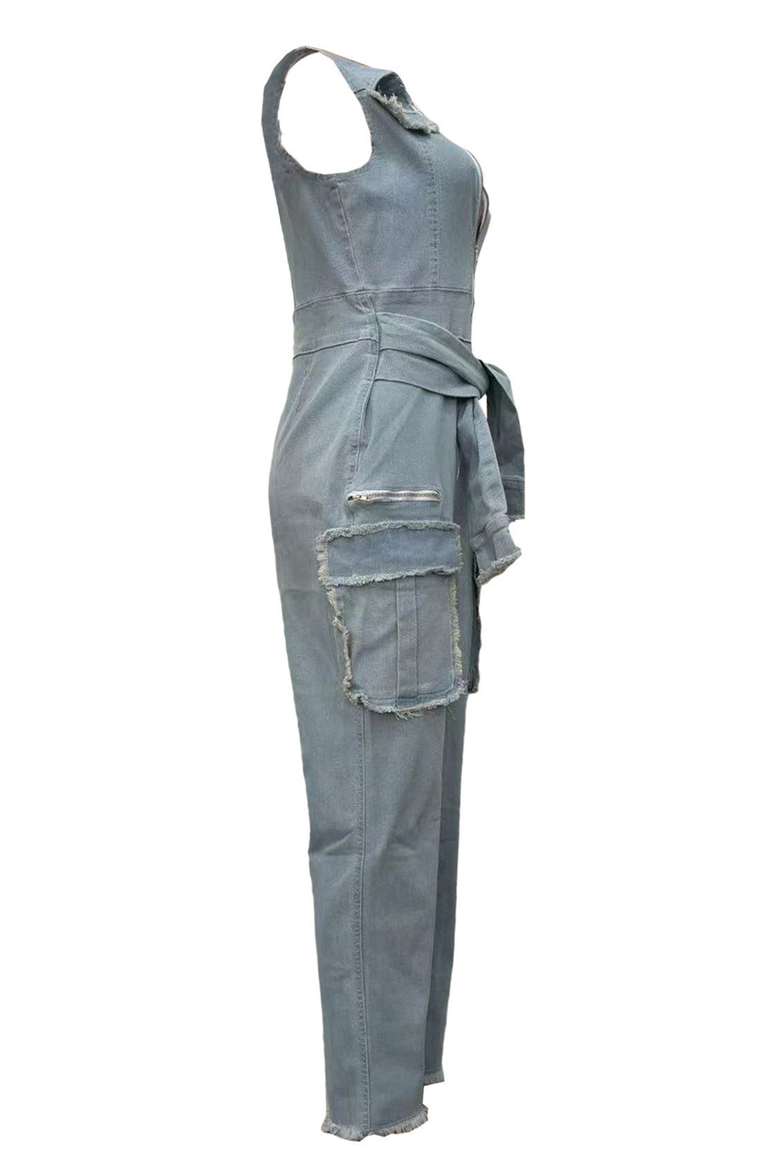 Sleeveless Tummy Control Zip Up Lapel Jumpsuit Lavish Daily