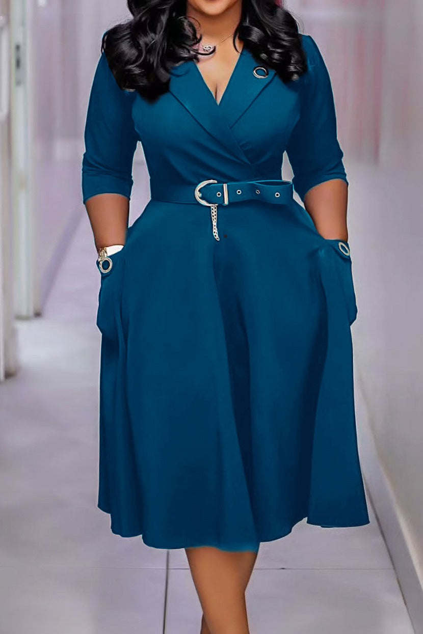 Blazer Collar High Waist Midi Dress Lavish Daily