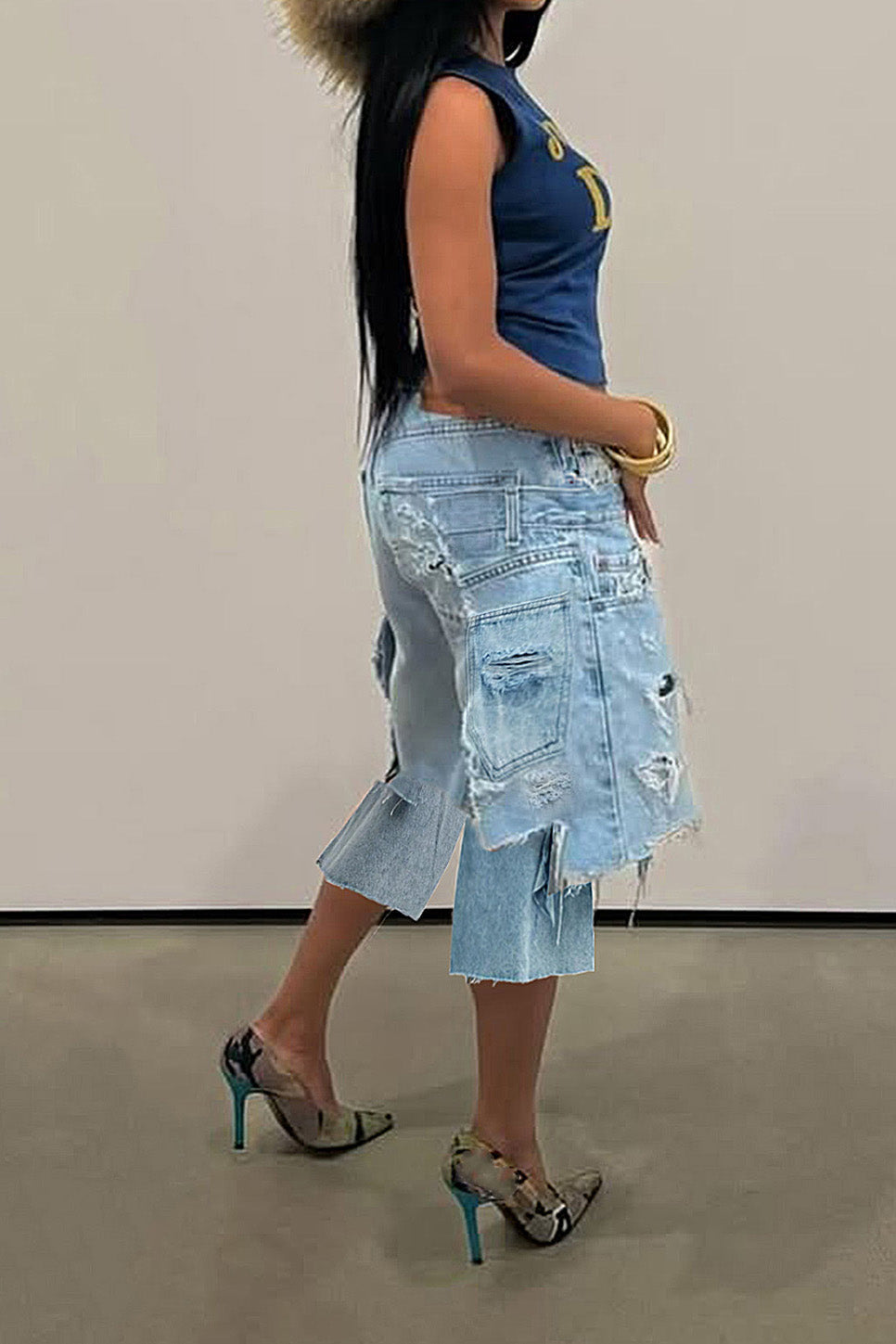 Double Denim Baggy Capri Jeans Lavish Daily