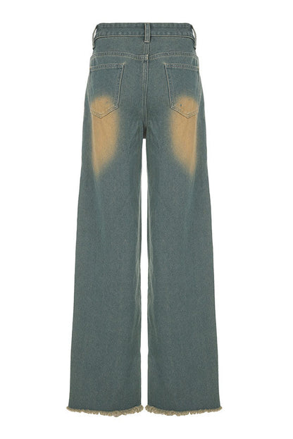 Vintage Distressed Denim Straight Jeans Lavish Daily