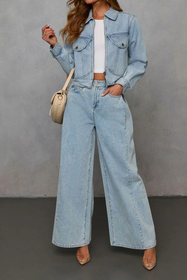 Loose Denim Jacket & Pants Set Lavish Daily