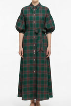 Ruffle Sleeve Plaid Button Maxi Shirt Dress LavishDaily