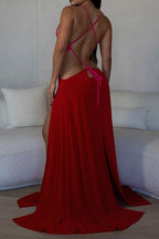 Sexy Tie-Back Open Back High Slit Dress Lavish Daily