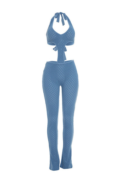 Open-Knit Halter Cutout Catsuit Lavish Daily