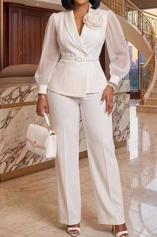 Sheer Sleeve Blazer 2-Piece Set Lavish Daily