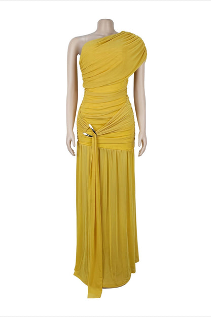 One Shoulder Ruched High Slit Maxi Dress Lavish Daily