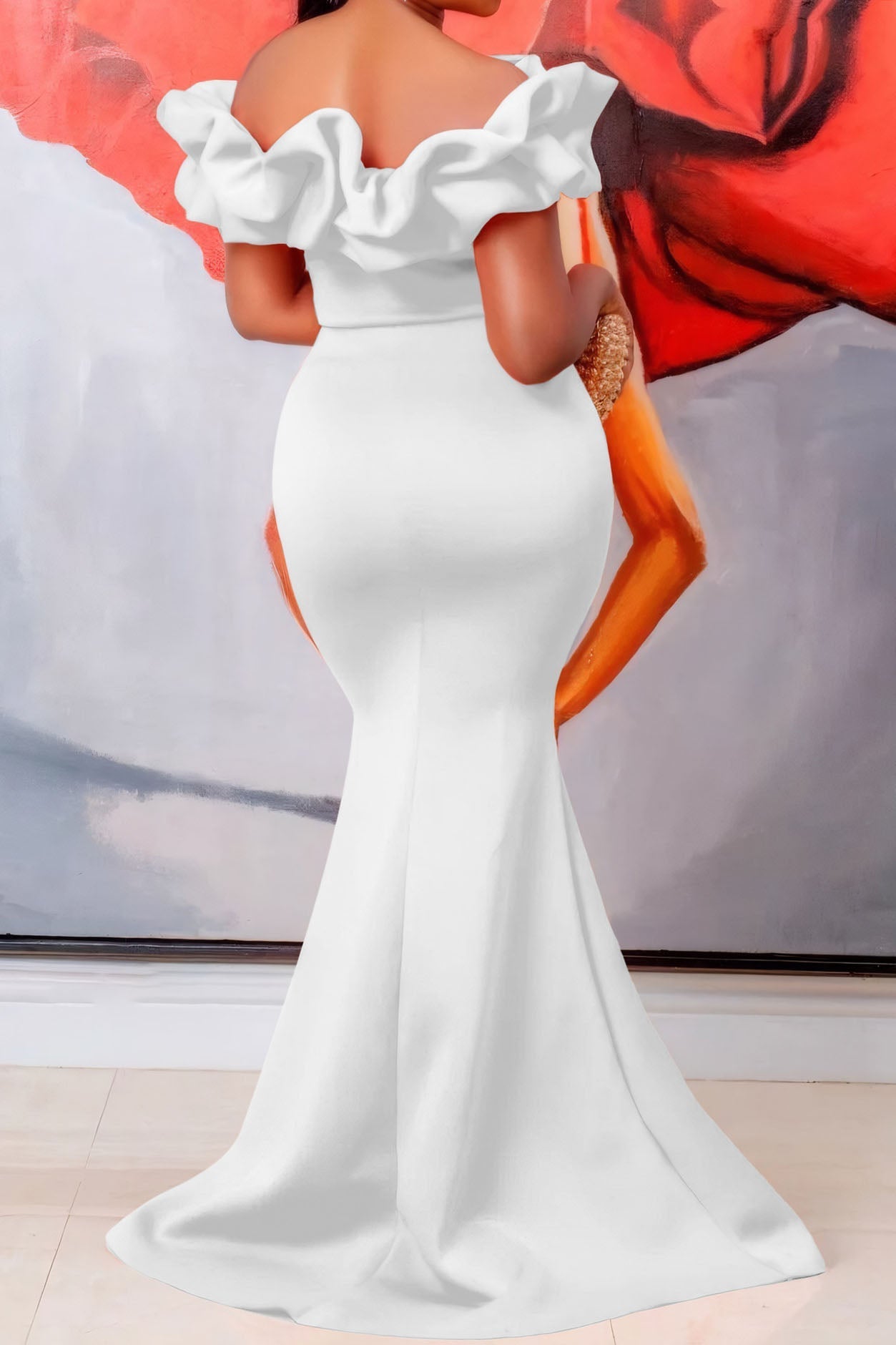 Solid Ruffle Collar Mermaid Dress Lavish Daily