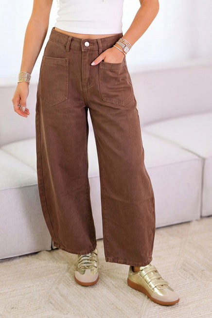 High Waist Patch Pocket Barrel Jeans Lavish Daily