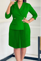 Pleated Blazer Collar Dress Lavish Daily