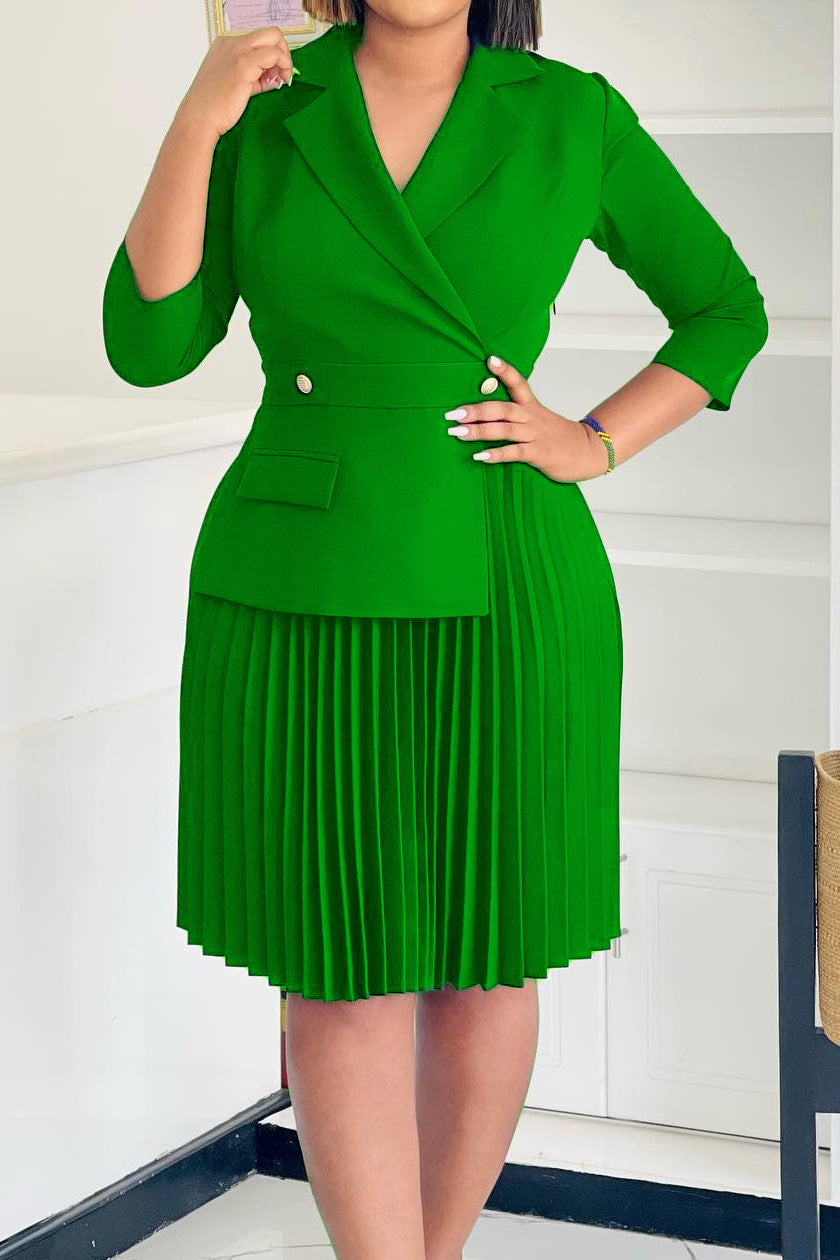 Pleated Blazer Collar Dress Lavish Daily