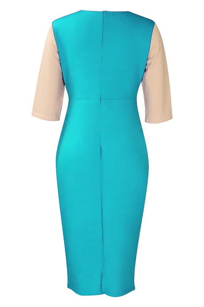 Plus Size 3/4 Sleeve Color Block Bodycon Dress Lavish Daily