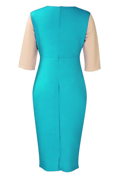Plus Size 3/4 Sleeve Color Block Bodycon Dress Lavish Daily