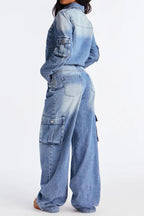 Washed Denim Utility Wide Leg Jumpsuit Lavish Daily
