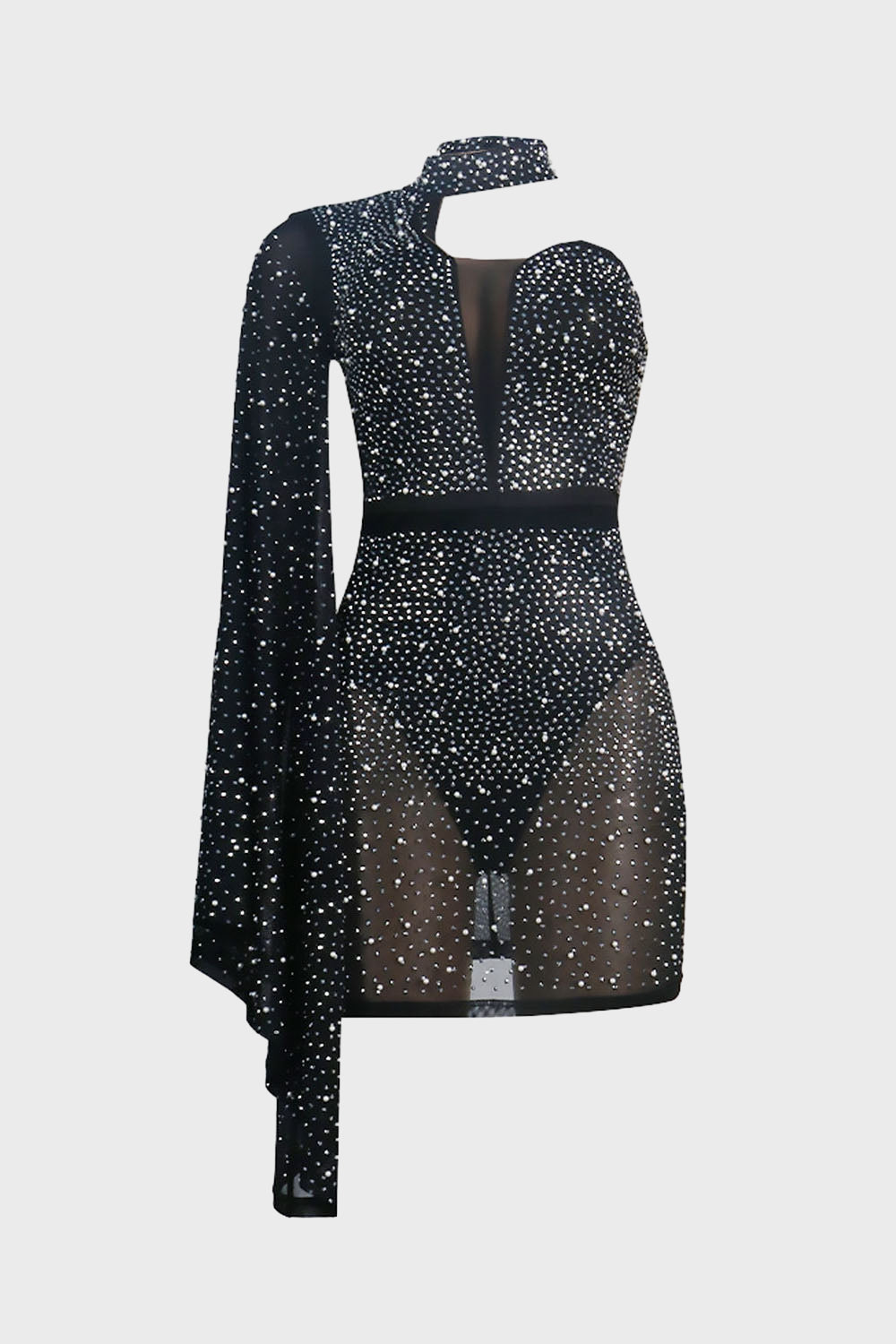 Mesh Diamond Rhinestone Mini Dress Lavish Daily