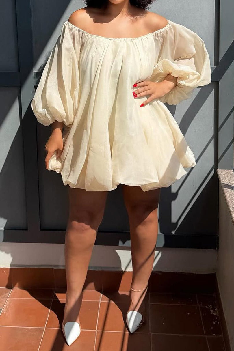 Plus Size Off-Shoulder Organza Babydoll Dress LavishDaily