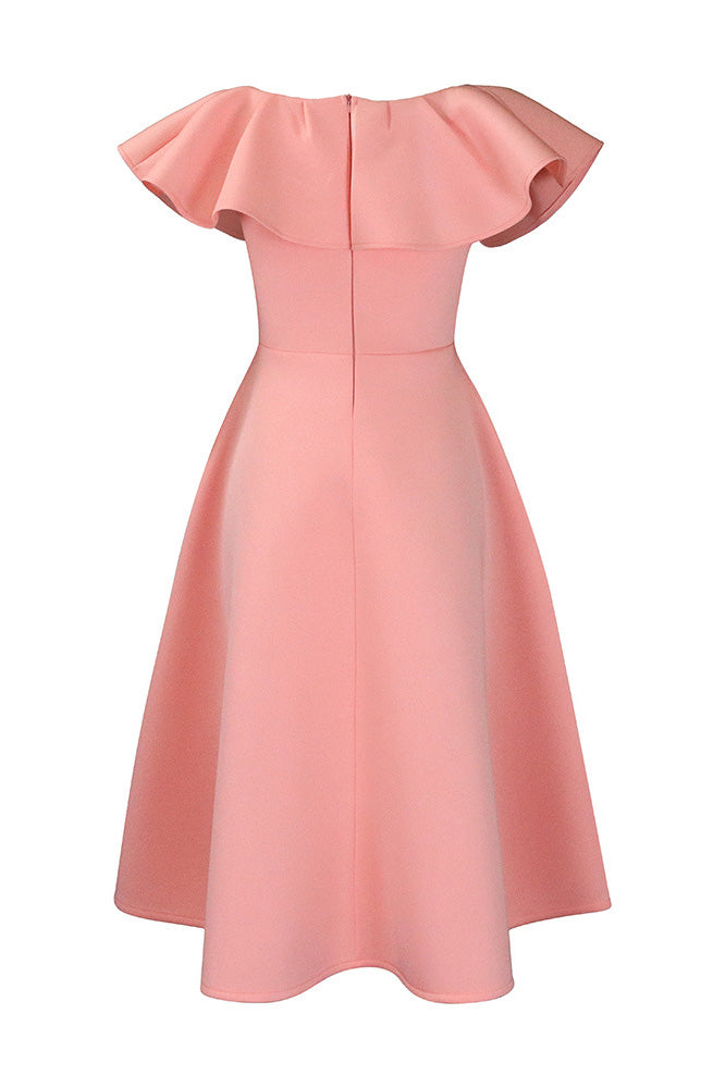 Ruffle Trim Short Sleeve A Line Dress Lavish Daily