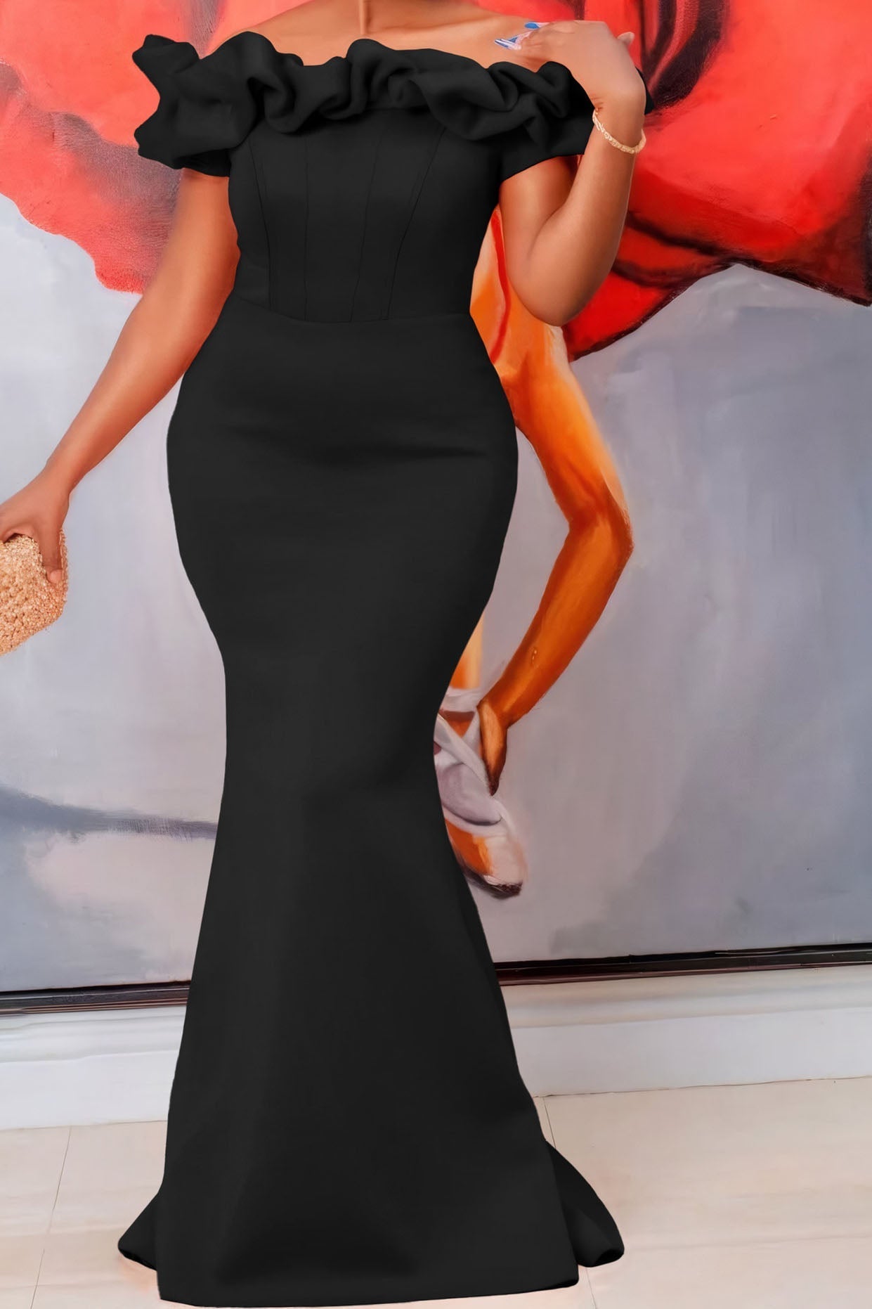 Solid Ruffle Collar Mermaid Dress Lavish Daily