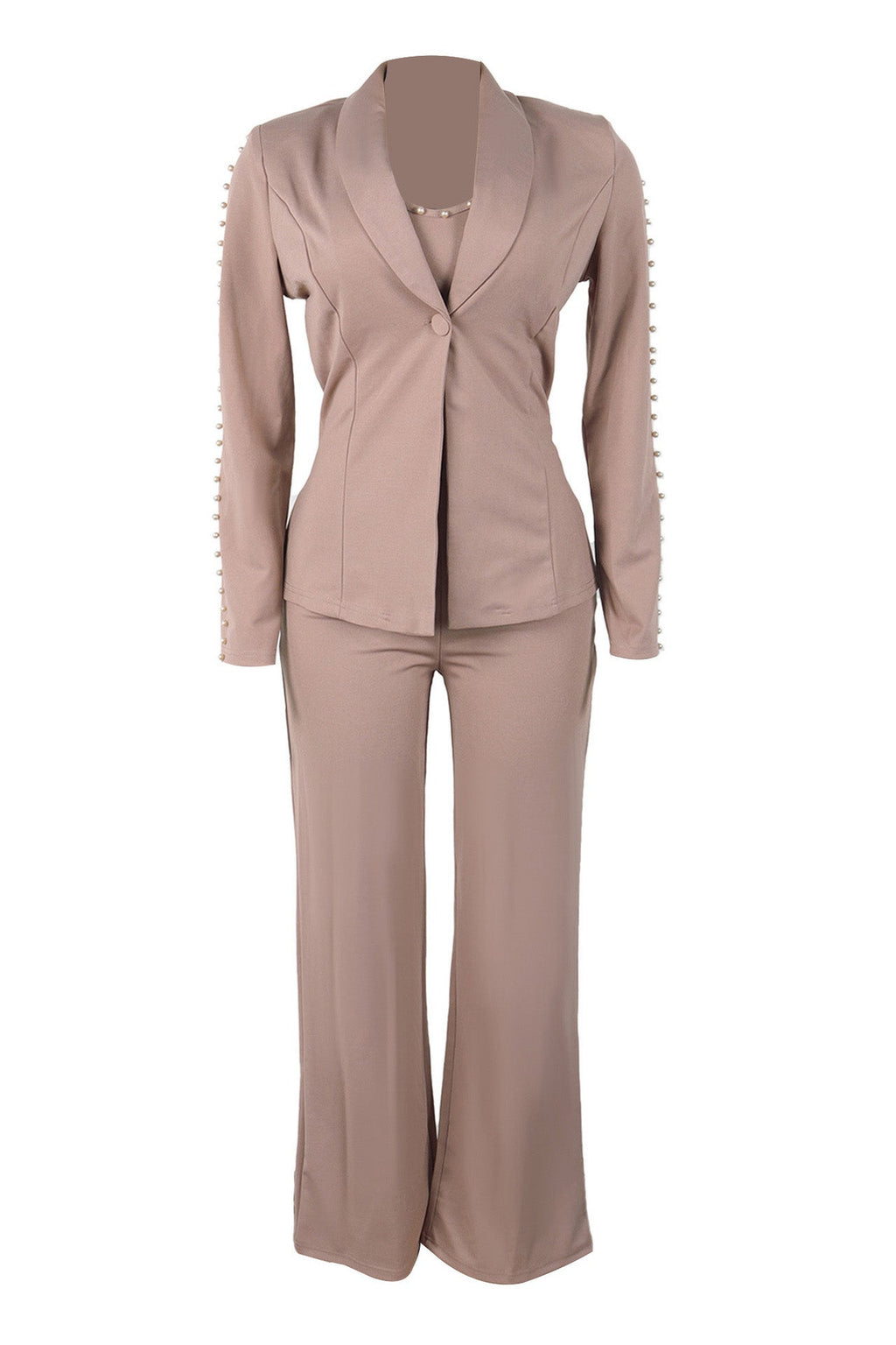 Elegant Pearl Lapel Blazer Three-Piece Set Lavish Daily