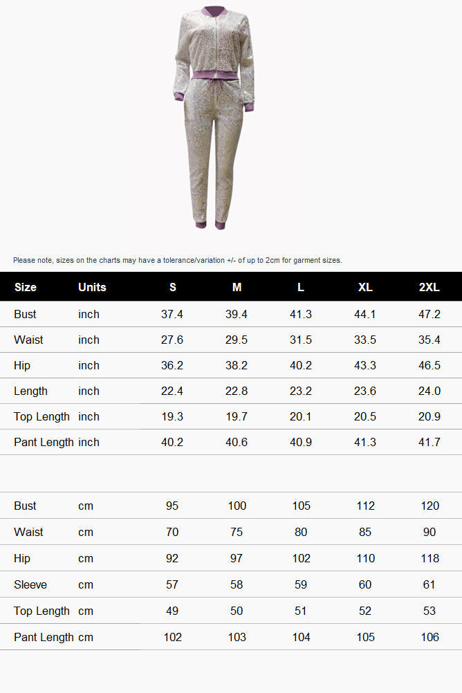 Sequin Zip Up Sweatpants Tracksuit 2 Set Lavish Daily