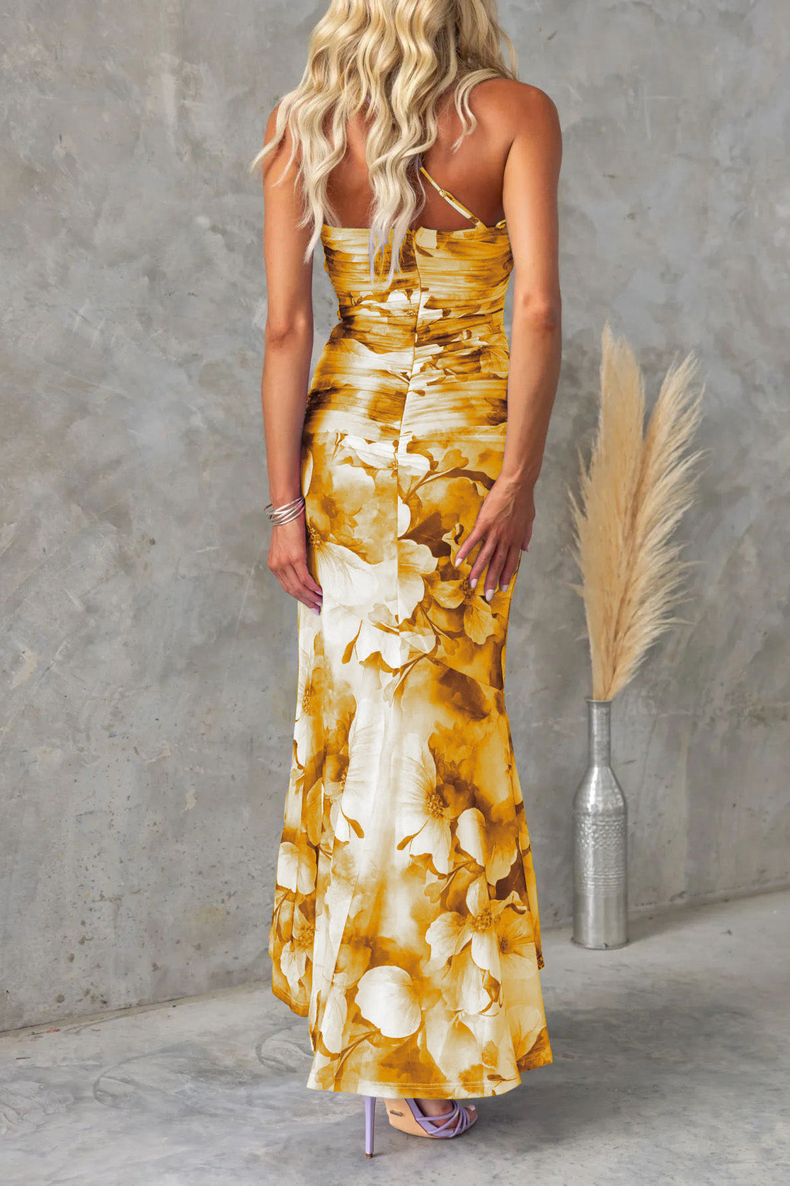 Off-Shoulder Floral Slim Irregular Maxi Dress Lavish Daily