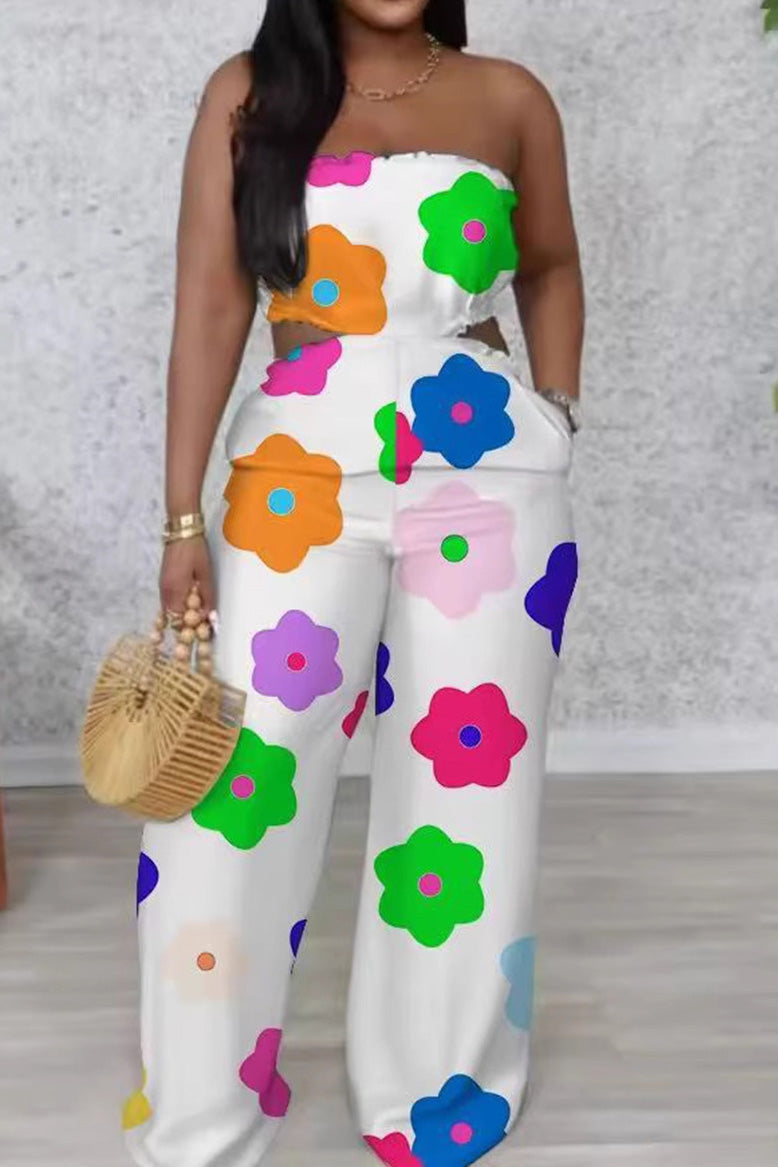 Strapless Printed Wide-Leg Jumpsuit Lavish Daily